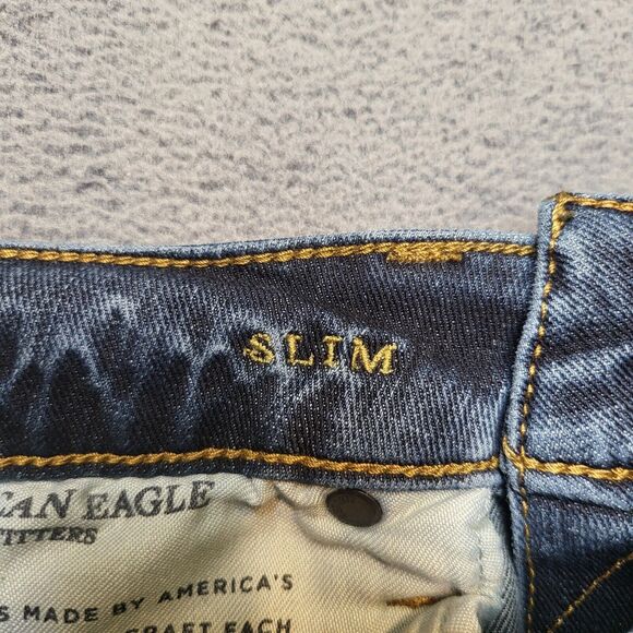 American Eagle Jeans Mens 30x33 Blue Slim Straight Stretch Distressed Denim - Picture 4 of 10